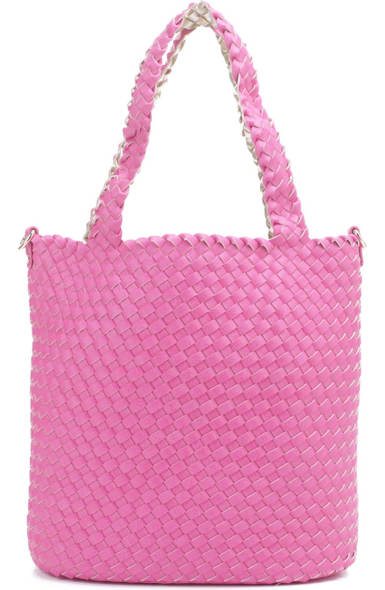 Mali + Lili Ray Convertible Woven Vegan Leather Tote, Alternate, color, Hot Pink