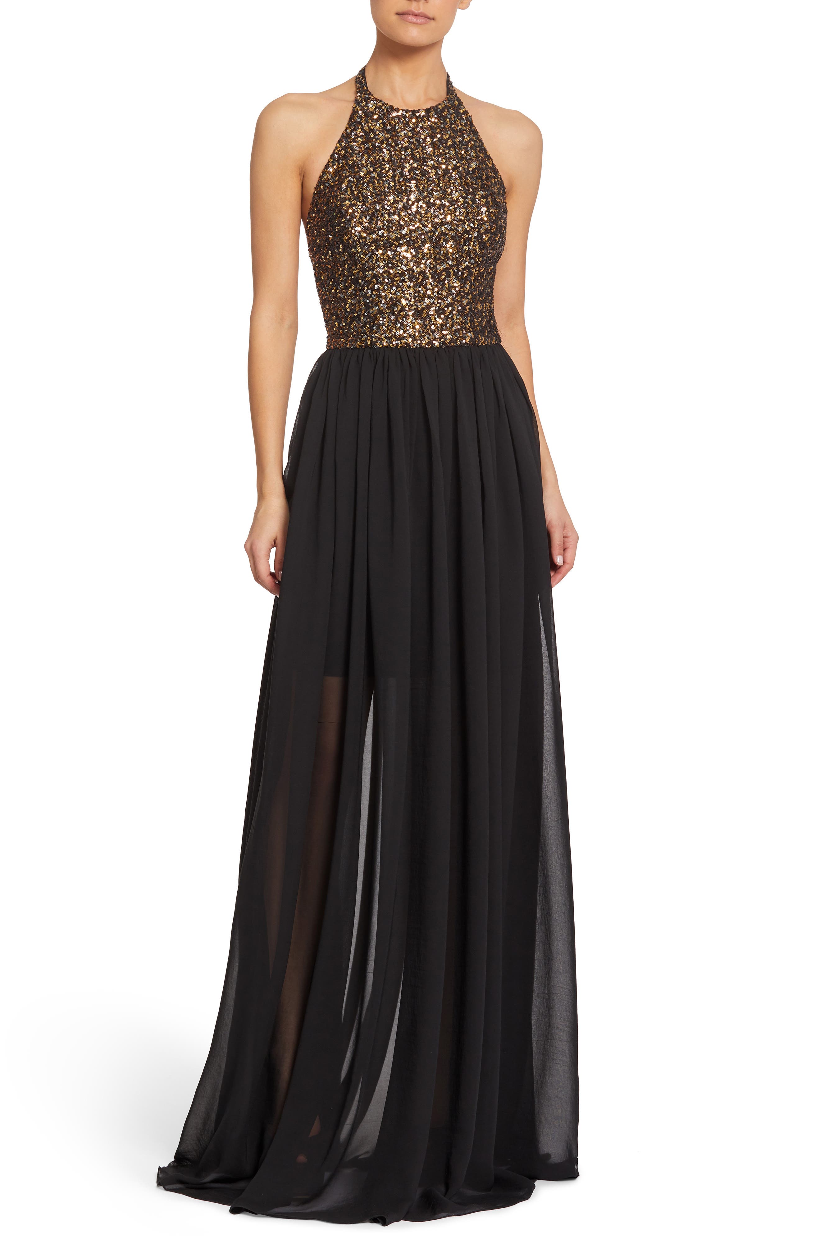 Dress The Population Farah Halter Gown, Black