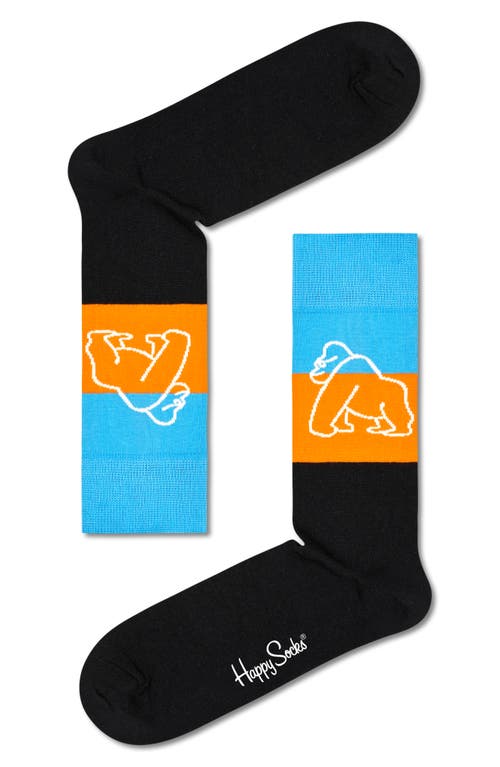Happy Socks Mountain Gorillas Cotton Blend Crew Socks in Black Multi