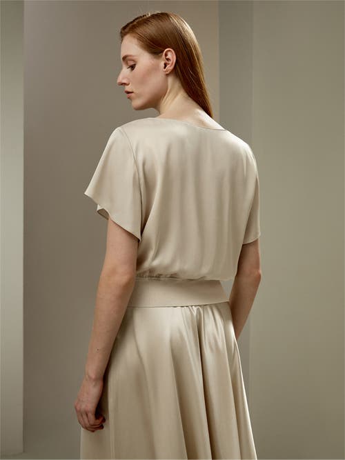 Shop Lilysilk Short Rippled Batwing Sleeves Silk Shirt In Cream