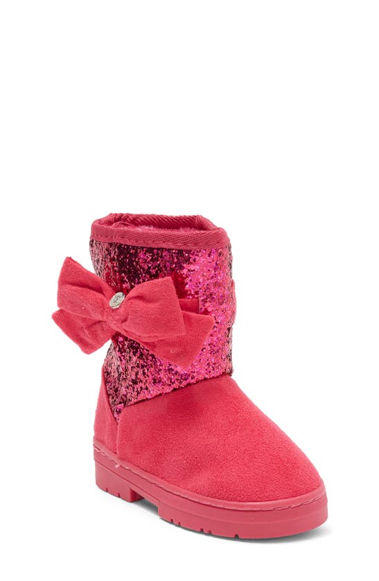 Bebe Kids' Glitter Bow Faux Fur Lined Winter Boot In Fuchsia