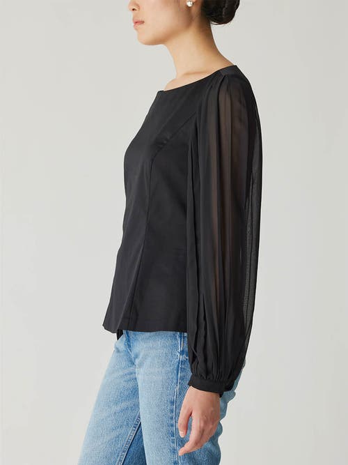 Rebecca Taylor Heavy Cotton Chintz Boat Neck Top In Black