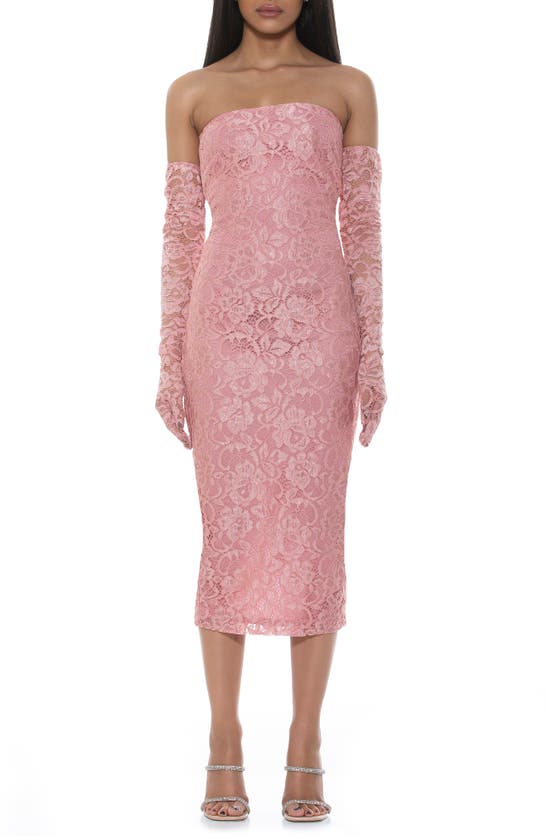 Alexia Admor Zelle Strapless Lace Midi Sheath Dress In Blush