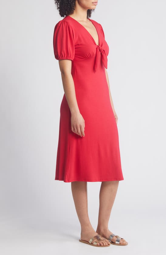 Shop Loveappella Short Sleeve Tie Front Midi Dress In Red