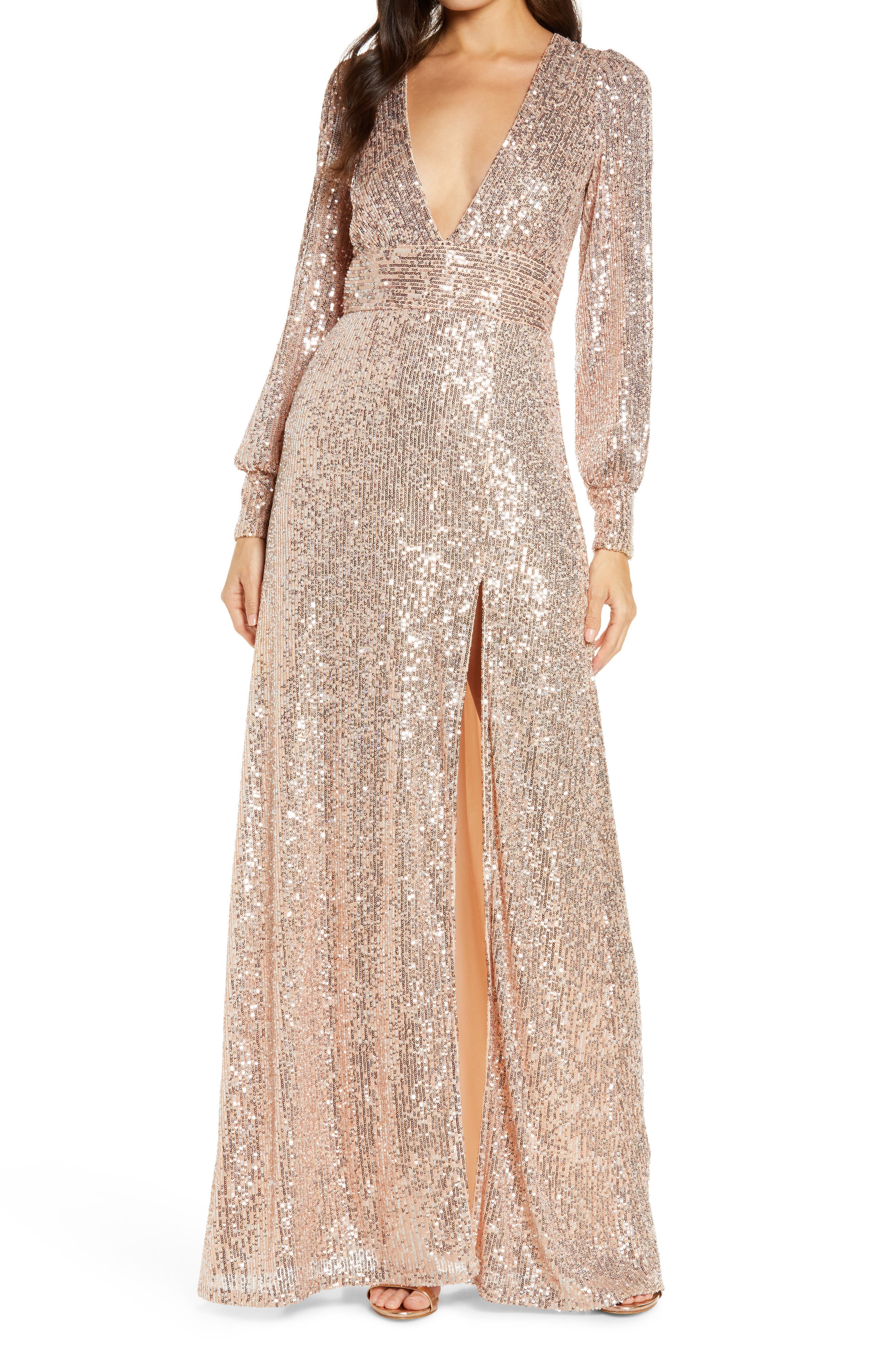 long sleeve pink gown