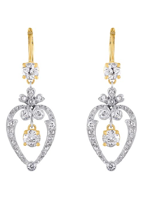 Old Floral Heart Diamond Drop Earrings in Yellow Gold/Diamond