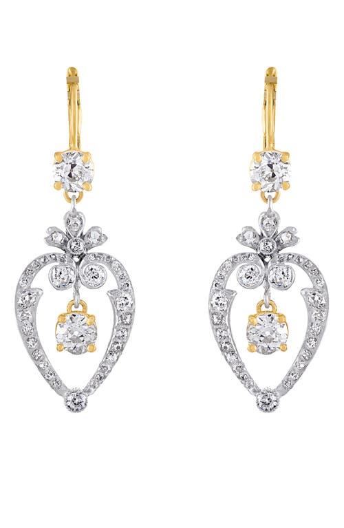 Shop Mindi Mond Old Floral Heart Diamond Drop Earrings In Yellow Gold/diamond