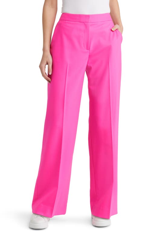 ARGENT Stretch Wool Wide Leg Trousers in Bright Pink