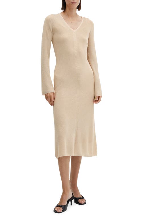 MANGO Metallic Long Sleeve Knit Dress in Gold at Nordstrom, Size 6