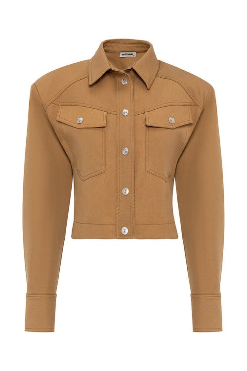 Nocturne Shoulder Pad Gabardine Crop Jacket in Camel at Nordstrom