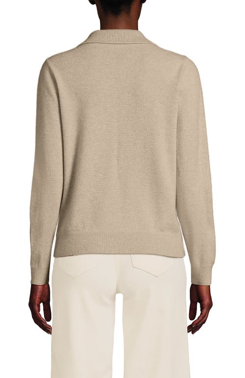 Shop Lands' End Cashmere Johnny Collar Sweater In Blush Sand Heather