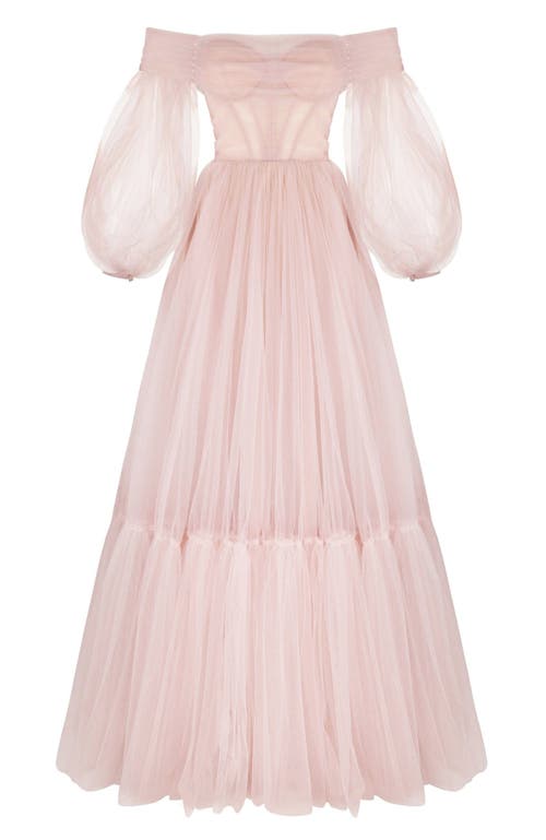 Shop Milla Lavender Sheer Sleeves Maxi Tulle Dress In Misty Rose