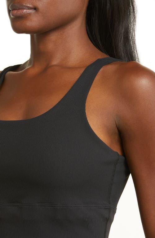 Shop Nike Ribbed Longline Sports Bra In Black/black/pcg3c