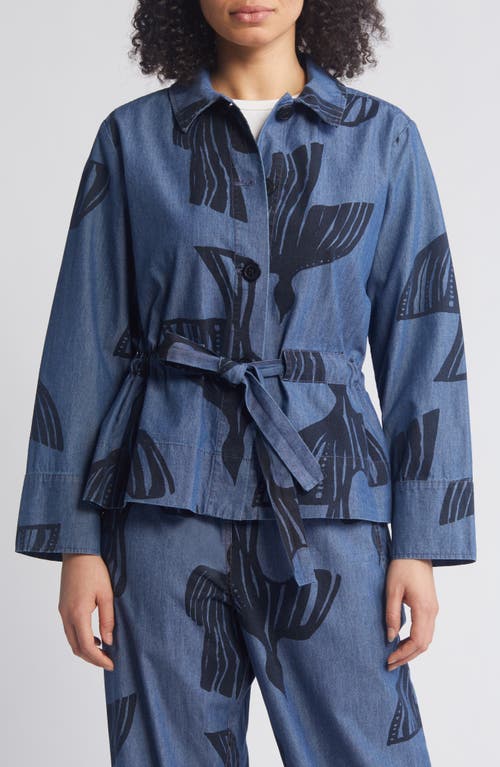 Masai Copenhagen Jasmina Print Belted Denim Jacket Dark at Nordstrom,