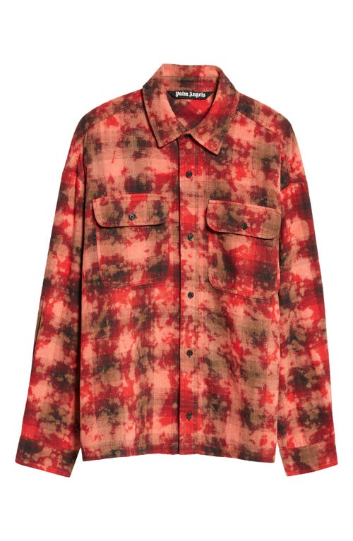 Shop Palm Angels Curved Logo Plaid Button-up Shirt In Red Off White