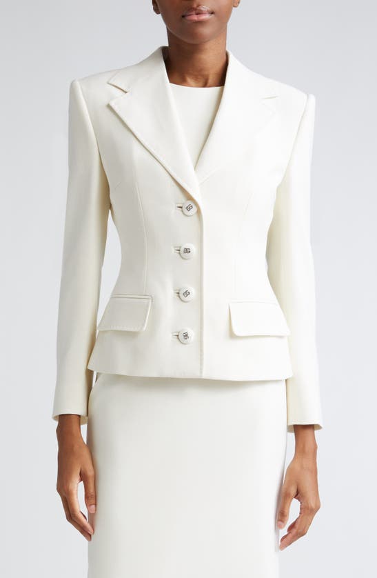 Shop Dolce & Gabbana Stretch Wool Blazer In Natural White