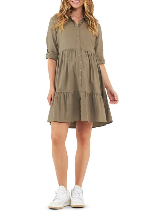 Shop Ripe Maternity Adel Linen Blend Maternity Shirtdress In Olive