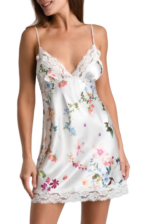 Endless Love Floral Lace Trim Satin Chemise in Ivory