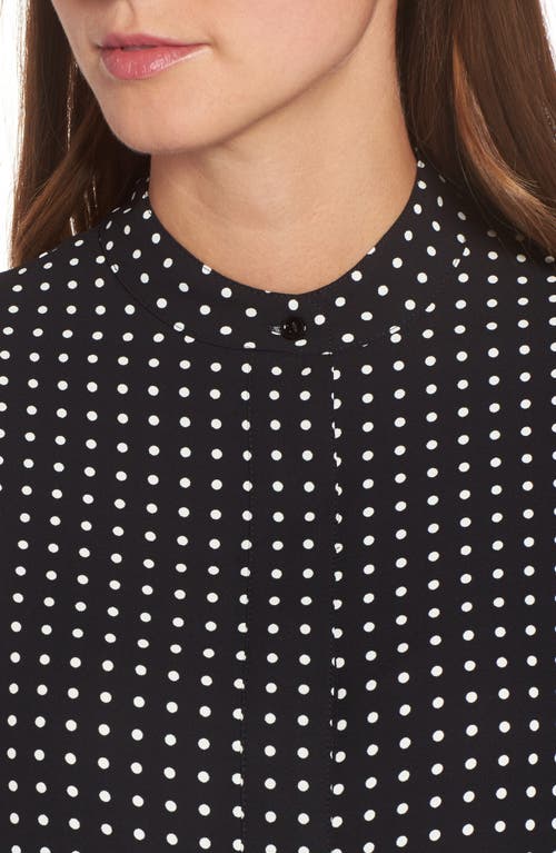 Anne Klein Mini Dot Long Sleeve Poet Blouse In Black/white
