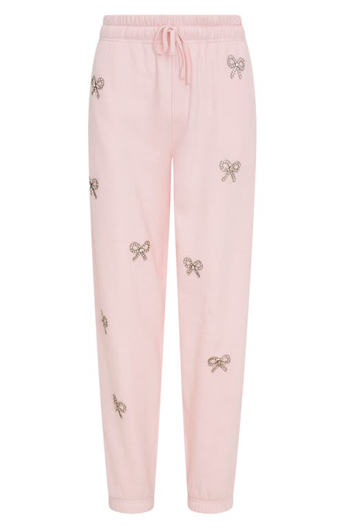 Loveshackfancy Lillia Crystal Bow Sweatpants In Icicle Pink