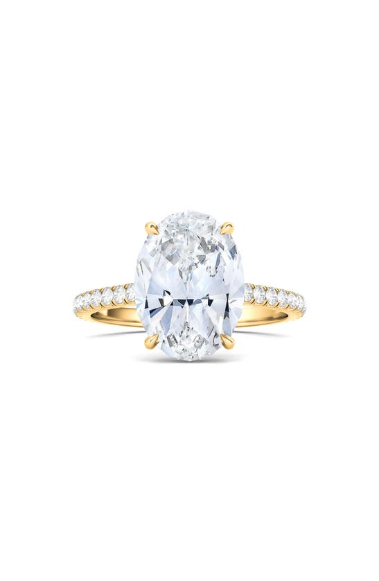 Shop Hautecarat 18k White Gold Oval Cut & Pavé Lab Created Diamond Ring In 18k Yellow Gold