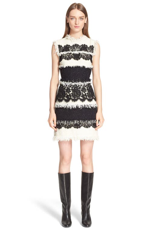 Lanvin Tweed & Lace Sleeveless Dress In Ivory/black