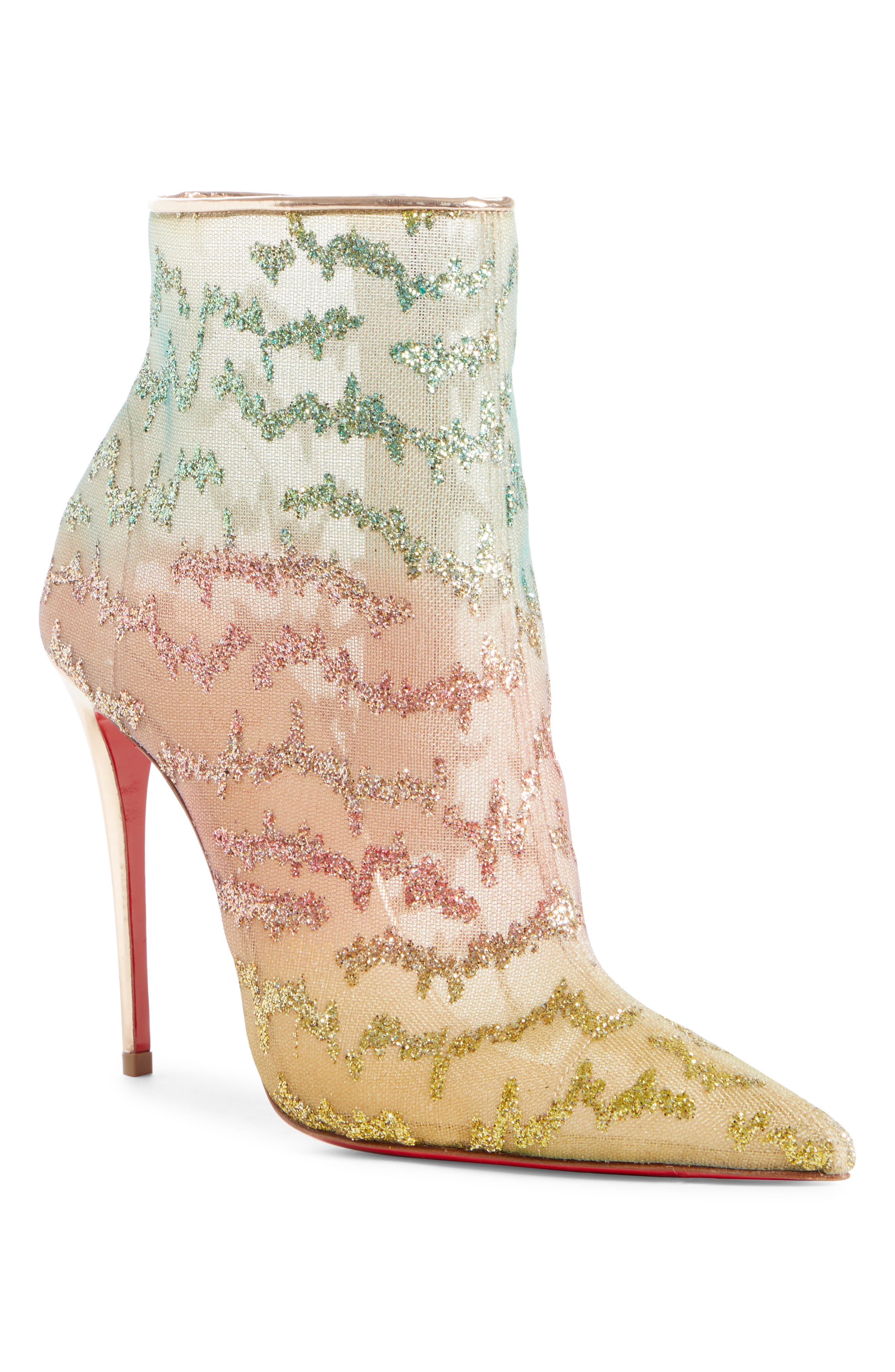 Christian Louboutin Nancy Glitter Mesh Bootie, Pink