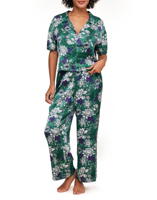 Verica Pajama Top & Pants Set in Floral Green