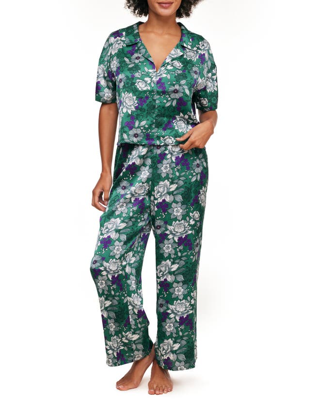 Adore Me Verica Pajama Top & Pants Set In Floral Green