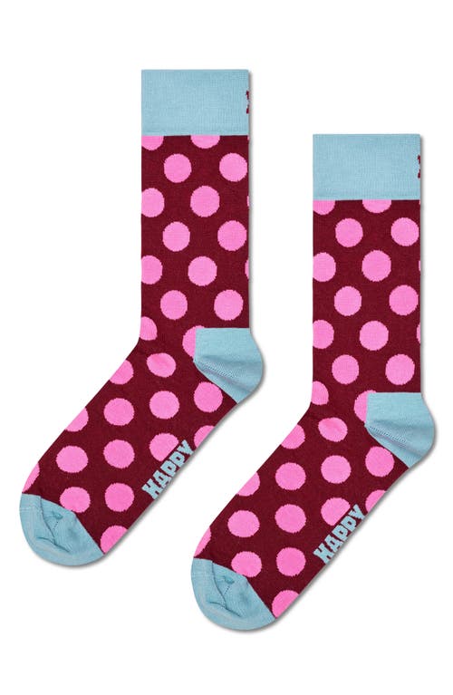 Happy Socks Big Dot Cotton Blend Crew Socks In Burgundy