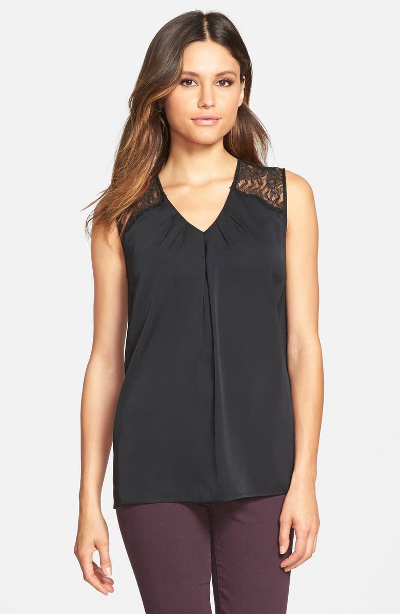 Classiques Entier® Lace Yoke Sleeveless Stretch Silk Blouse | Nordstrom