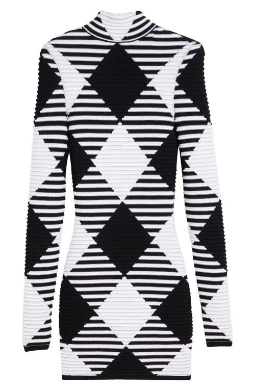 Shop Balmain Vichy Gingham Jacquard Long Sleeve Minidress In Eab Black/white