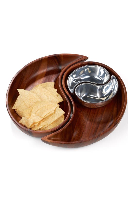 Nambe Yin Yang Chip And Dip Set, 4 Pieces In Brown