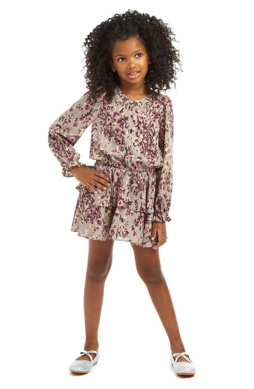 Shop Pippa & Julie Kids' Floral Top & Smocked Skirt Set In Grey