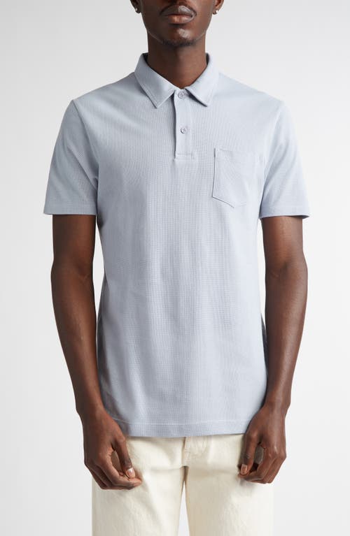 Sunspel Riviera Cotton Polo in Smoke Blue 