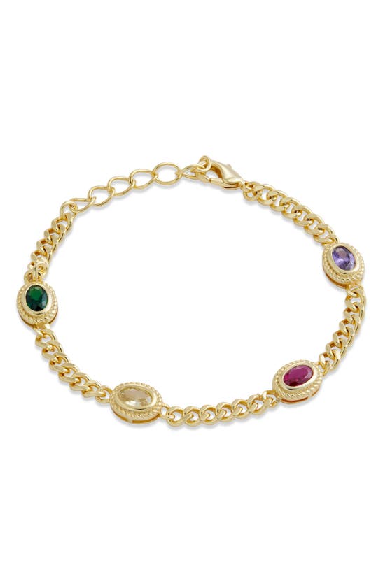 Savvy Cie Jewels 18k Gold Plate Cubic Zirconia Station Bracelet In Yellow Gold