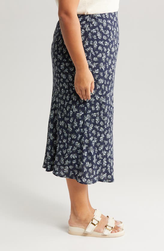 Treasure & Bond Floral Bias Cut Midi Skirt In Navy- Beige Lillith Floral