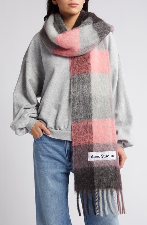 Shop Acne Studios Vally Plaid Alpaca, Wool & Mohair Blend Scarf In Mauve/bright Pink/anthracite