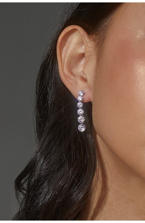 Shop Nadri Graduated Cubic Zirconia Linear Drop Earrings In Rhodium