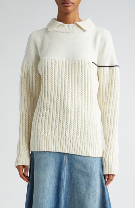 Collared Lambswool Mixed Stitch Sweater