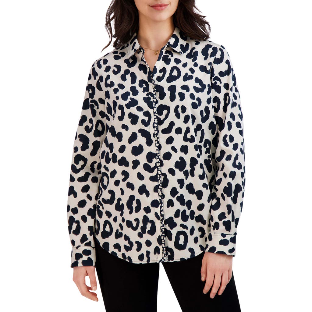 Foxcroft Cheetah Print Shirt In Black/ivory