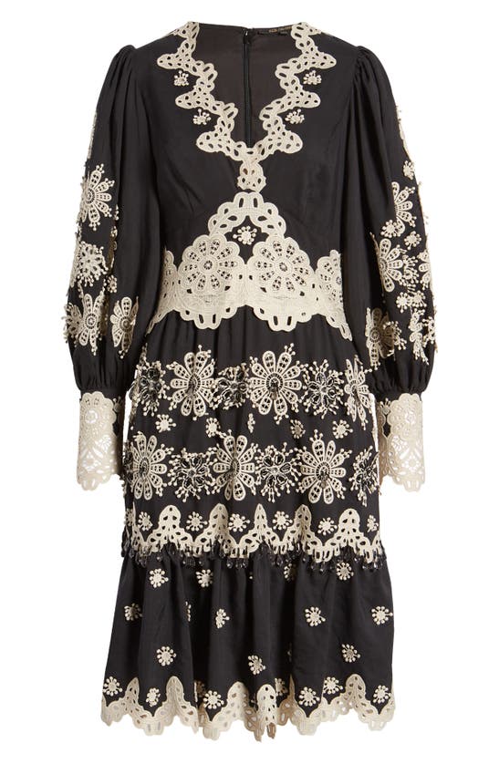 Shop Kobi Halperin Matilda Lace Appliqué Long Sleeve Dress In Black