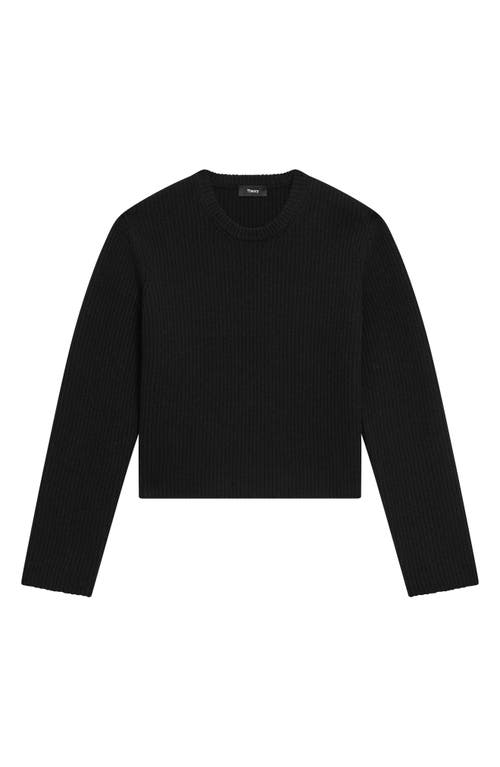 Shop Theory Boxy Felted Wool & Cashmere Rib Sweater In Black