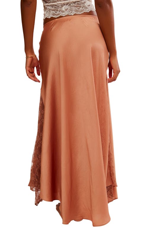 Shop Free People Make You Mine Lace Inset Satin Maxi Slip Skirt In Cafe Latte