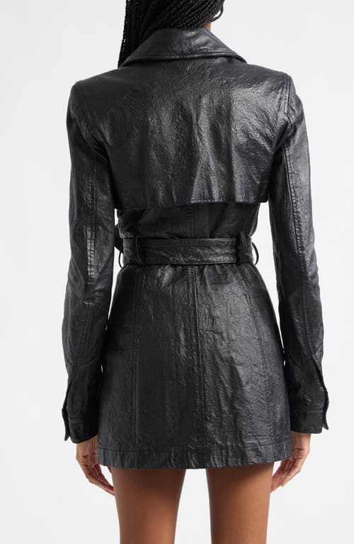 Shop Alexander Wang Memory Leather Short Trench Coat In 001 Black