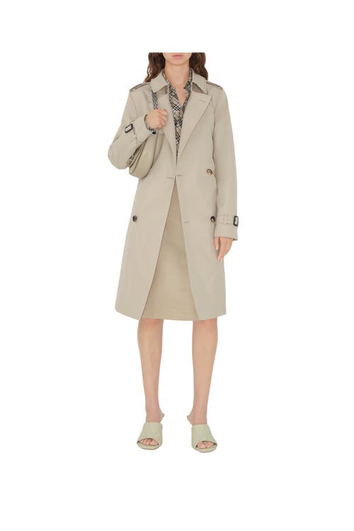 Burberry Mid-length Cotton Blend Trench Coat In Taupe