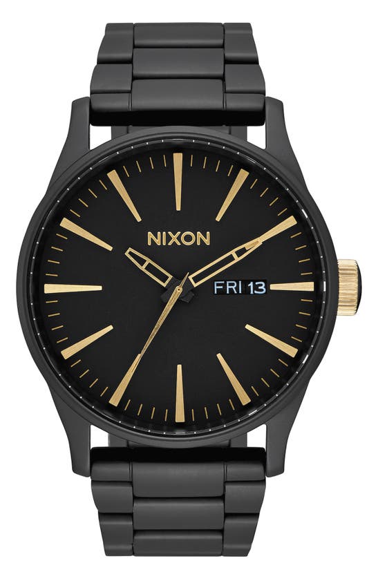 Nixon Sentry Bracelet Watch, 42mm In Matte Black/gold