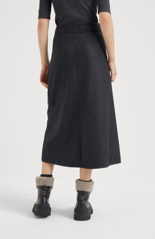 Shop Brunello Cucinelli Virgin Wool Flannel Midi Wrap Skirt In Medium Grey