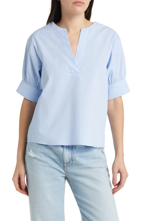 FRAME Organic Cotton Split Neck Popover Top Oxford Blue at Nordstrom,