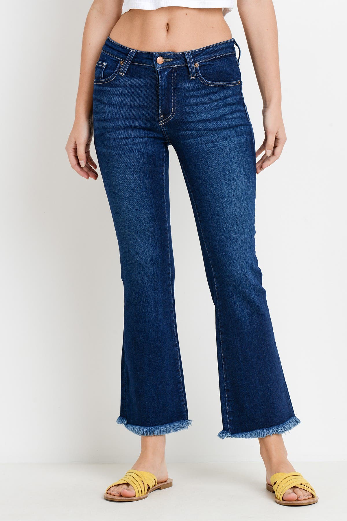 frayed hem flare jeans